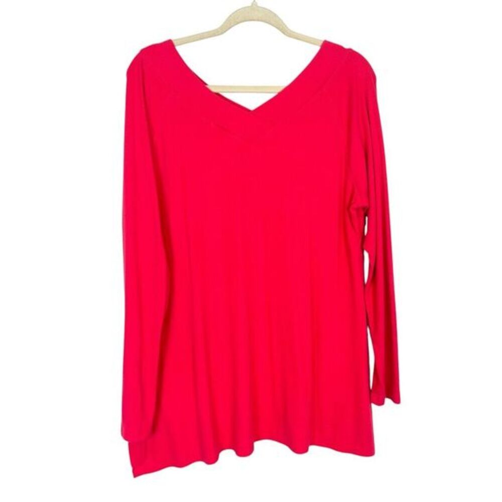 Soft Surroundings Double V Timely Tunic Tee Womens XL Red Ribbed Long Sleeve